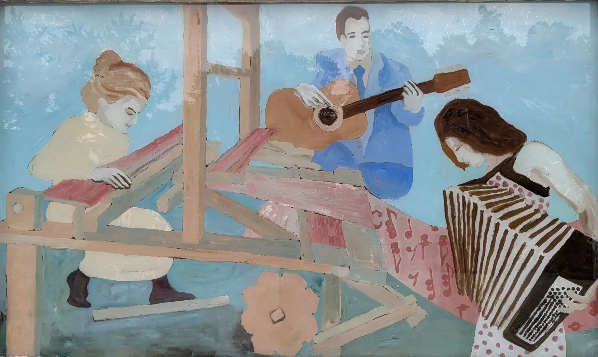 Detail from the Silk City Music Factory mural, painted in the studio's front windows